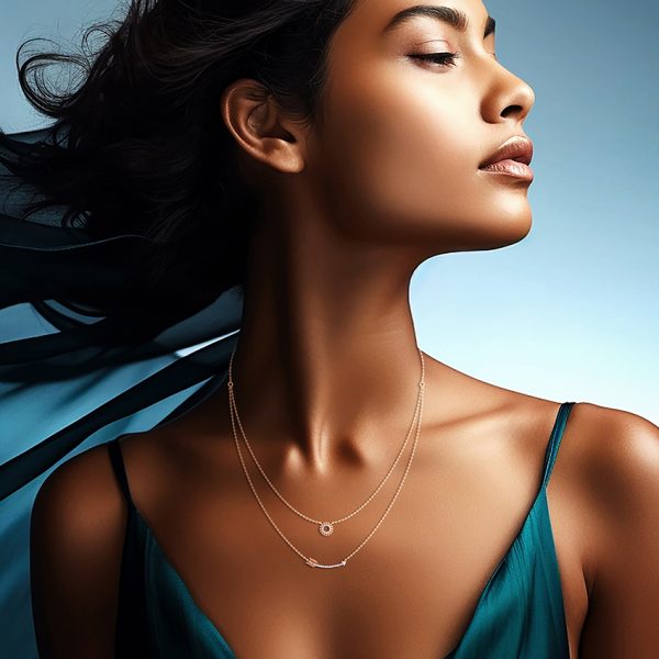 Ring and Arrow Multi Layer Diamond Necklace - Image 2